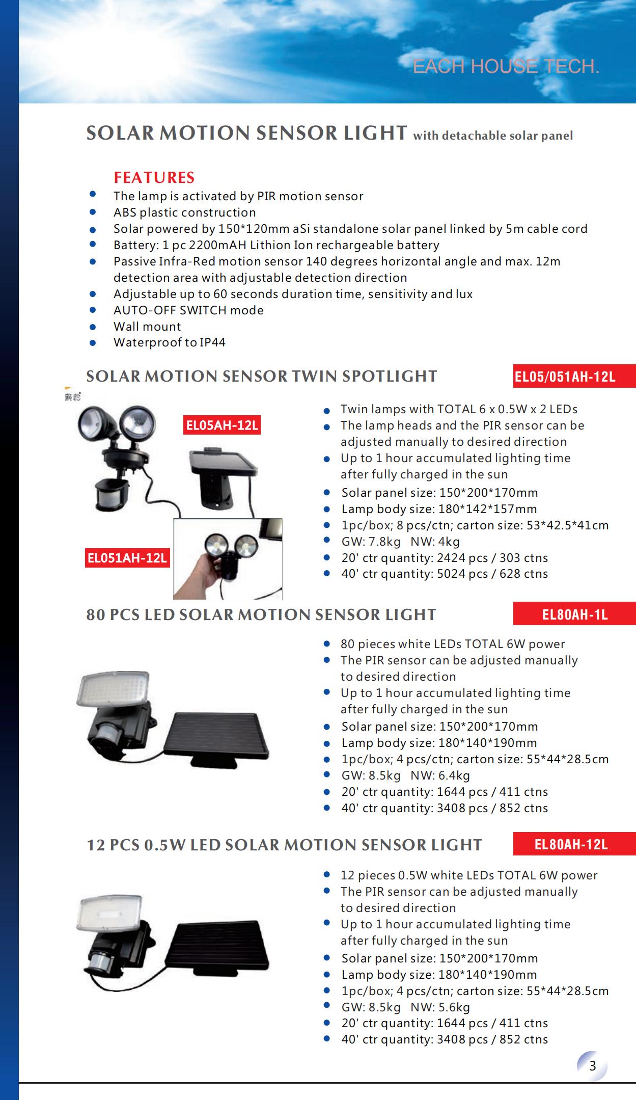 SOLAR MOTION SENSOR DETACHABLE LIGHT