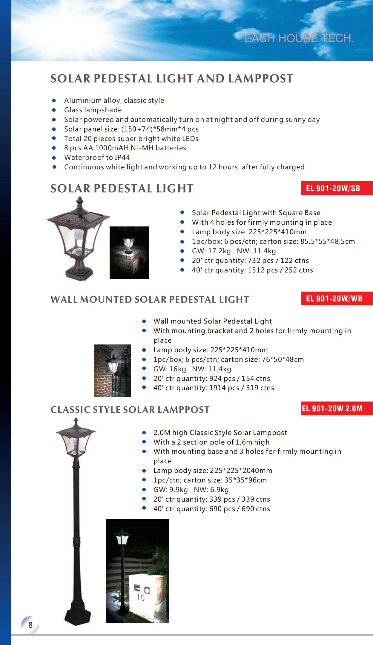 SOLAR PEDESTAL LIGHT LAMPPOST